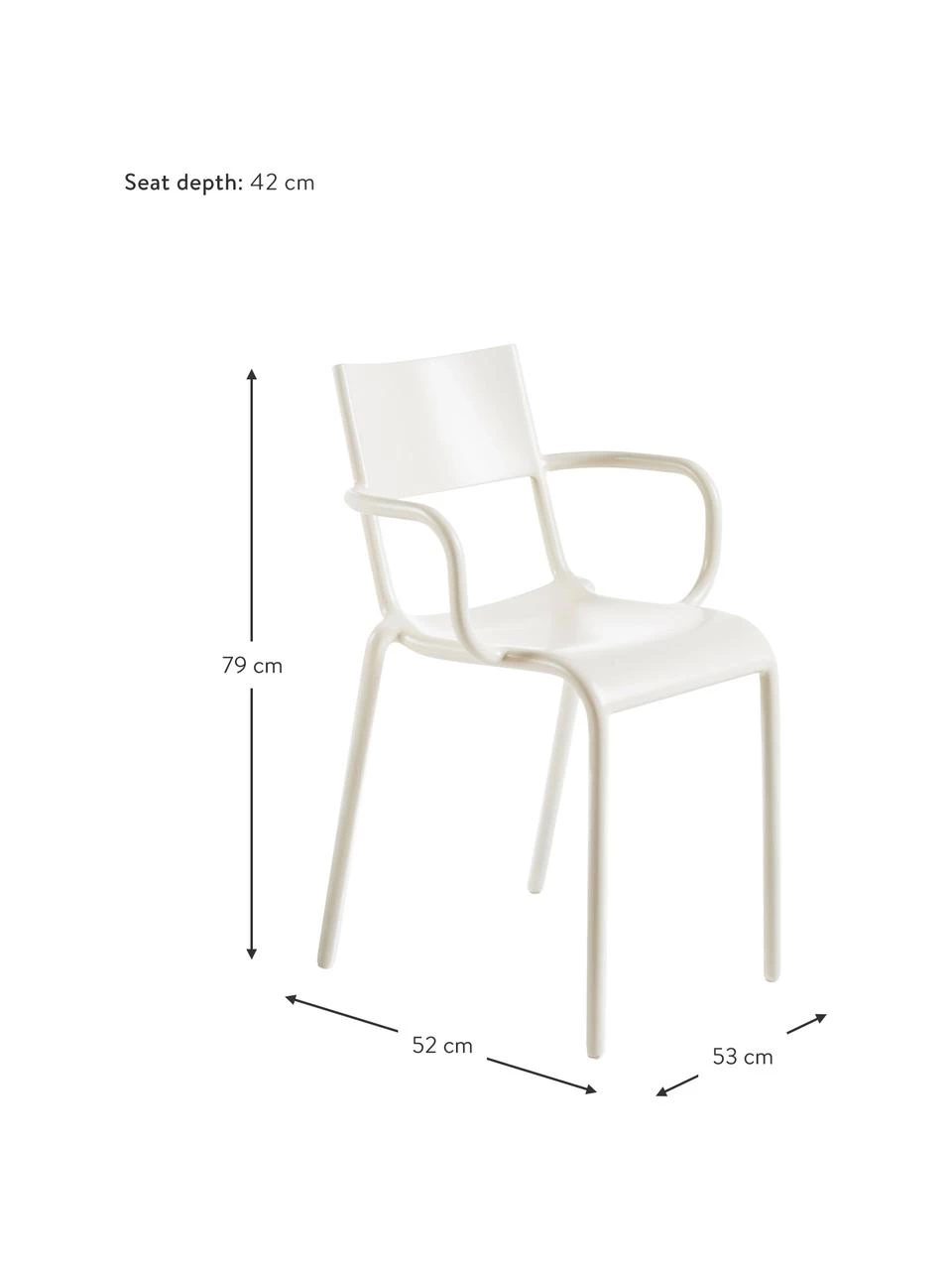 Kartell Armlehnstuhl Generic A in Weiß, stapelbar, B 53 x H 52 cm 4 Kartell Armlehnstuhl Generic A in Weiß, stapelbar, B 53 x H 52 cm – Bild 2