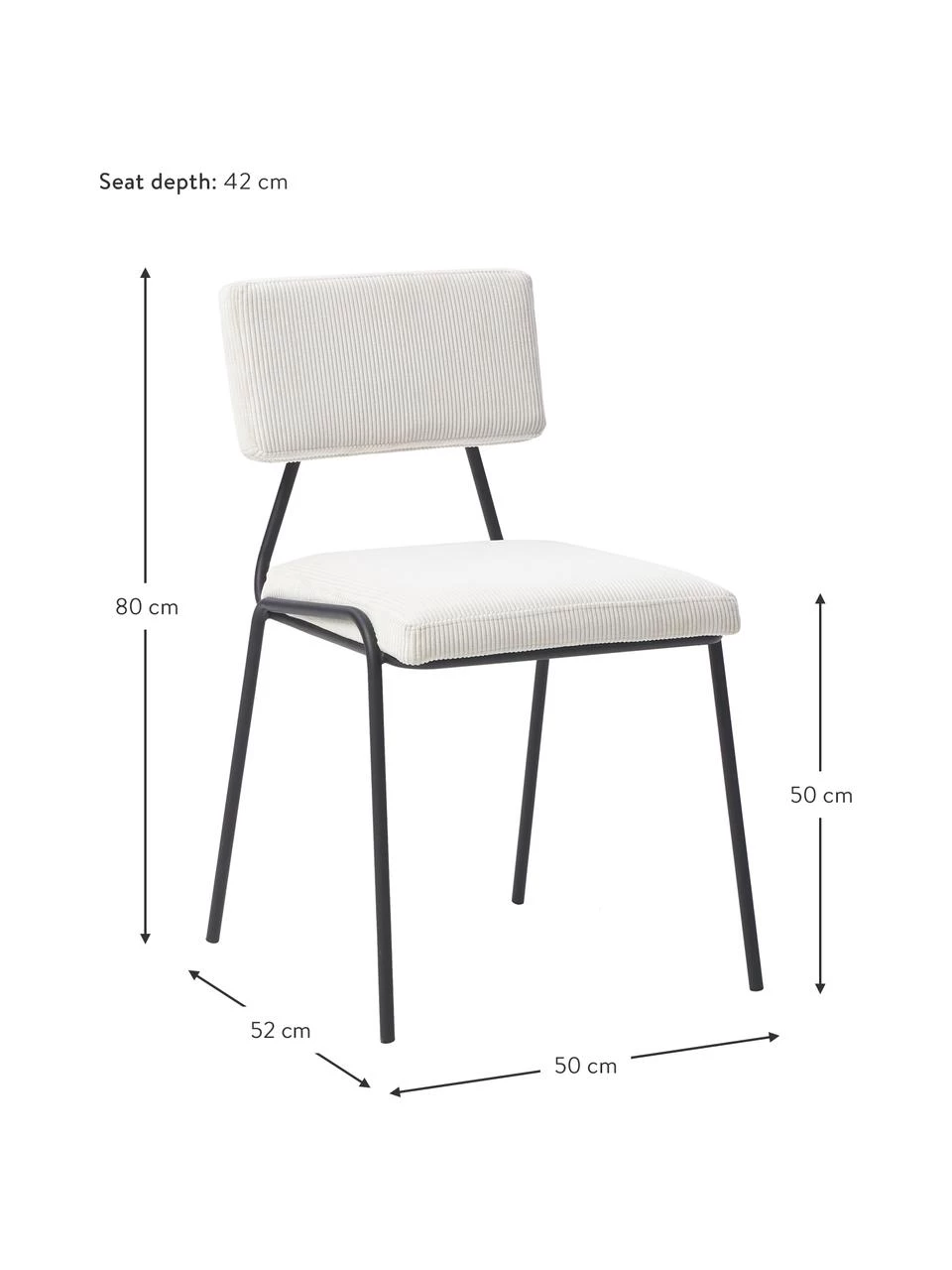 Westwing Collection Cord-Polsterstühle Mats in Weiß, 2 Stück, B 50 x H 80 cm 5 Westwing Collection Cord-Polsterstühle Mats in Weiß, 2 Stück, B 50 x H 80 cm – Bild 3