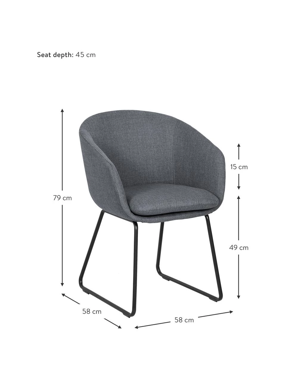 Westwing Collection Gepolsterter Armlehnstuhl Juri in Dunkelgrau, B 58 x T 58 cm 4 Westwing Collection Gepolsterter Armlehnstuhl Juri in Dunkelgrau, B 58 x T 58 cm – Bild 2