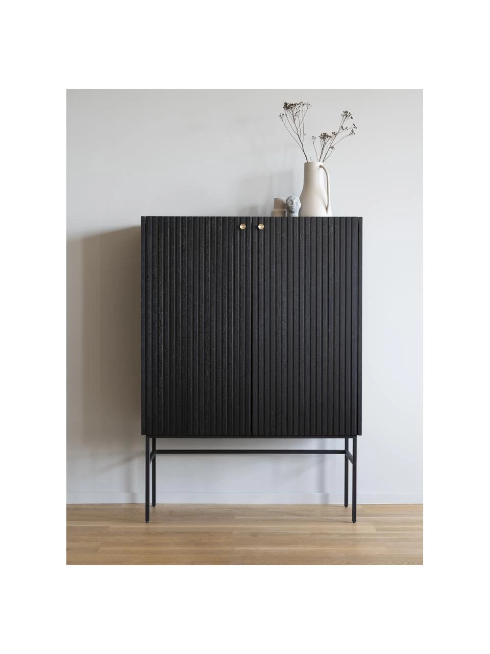 Rowico Highboard Halifax mit geriffelter Front in Schwarz, B 100 x H 140 cm 4 Rowico Highboard Halifax mit geriffelter Front in Schwarz, B 100 x H 140 cm – Bild 2