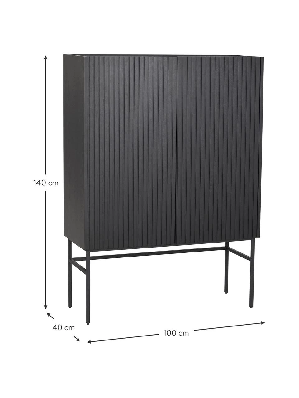 Rowico Highboard Halifax mit geriffelter Front in Schwarz, B 100 x H 140 cm 5 Rowico Highboard Halifax mit geriffelter Front in Schwarz, B 100 x H 140 cm – Bild 3