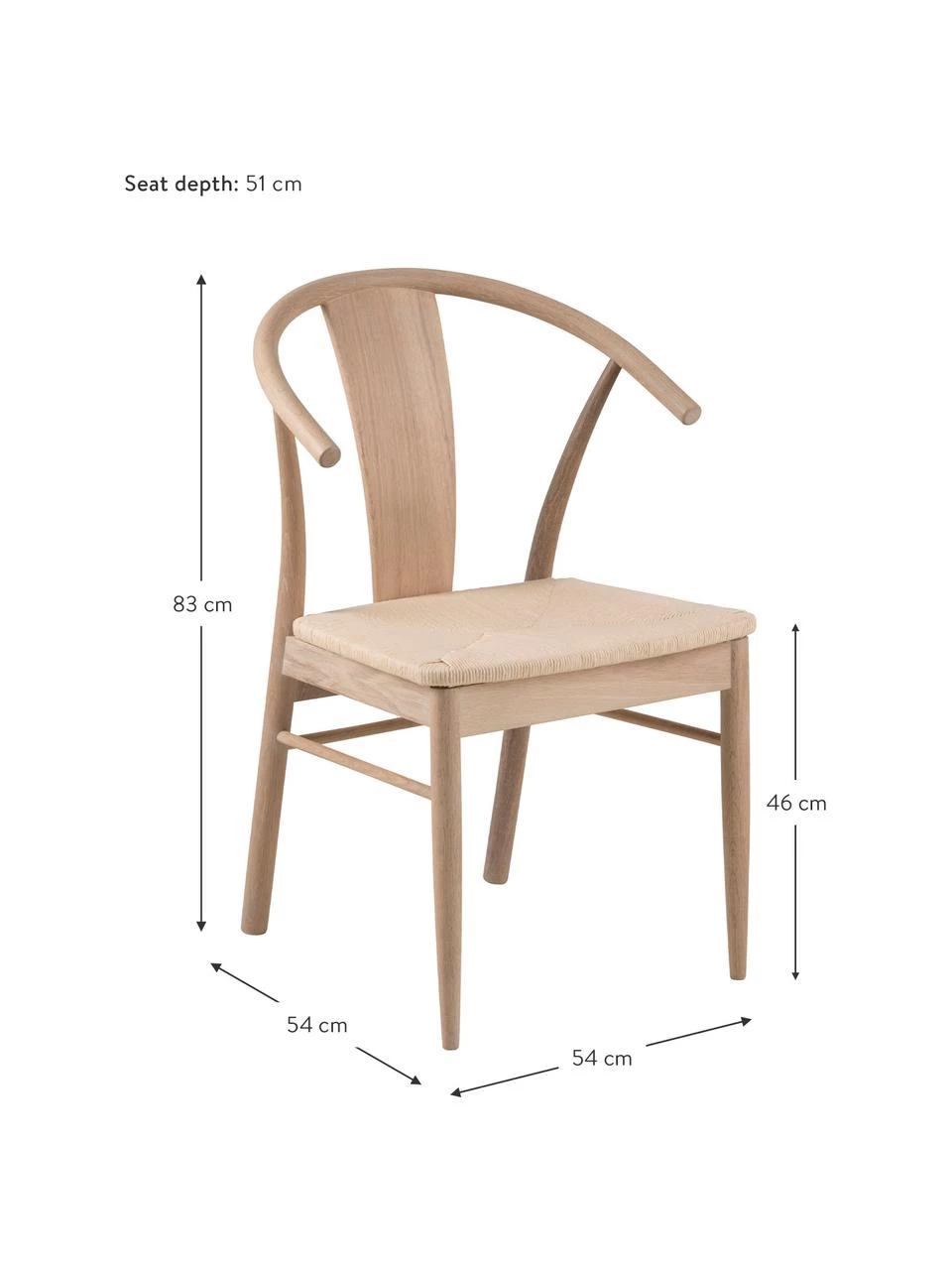 Holz-Armlehnstuhl Janik mit Binsengeflecht, B 54 x T 54 cm 6 Holz-Armlehnstuhl Janik mit Binsengeflecht, B 54 x T 54 cm – Bild 4
