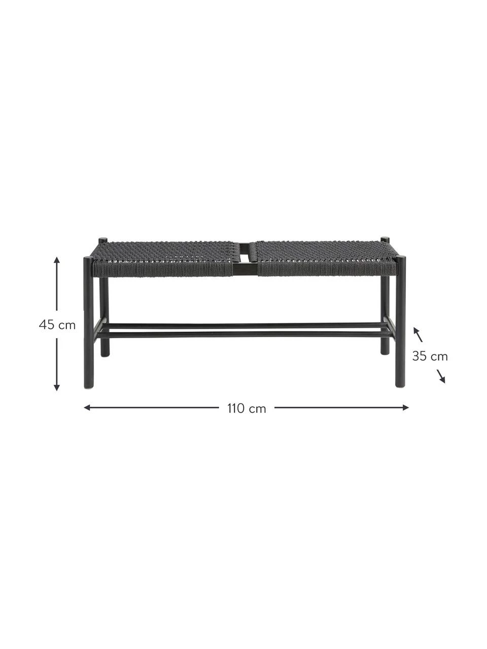 Holz-Sitzbank Ellan mit Binsengeflecht in Schwarz, B 110 x H 45 cm 5 Holz-Sitzbank Ellan mit Binsengeflecht in Schwarz, B 110 x H 45 cm – Bild 3