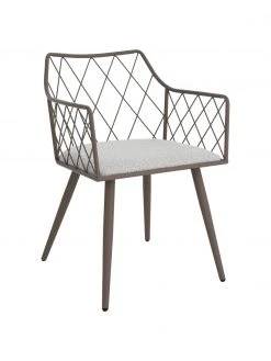 Metall-Armlehnstühle Heidie in Taupe mit Bouclé-Sitzkissen, 2 Stück, B 53 x T 56 cm