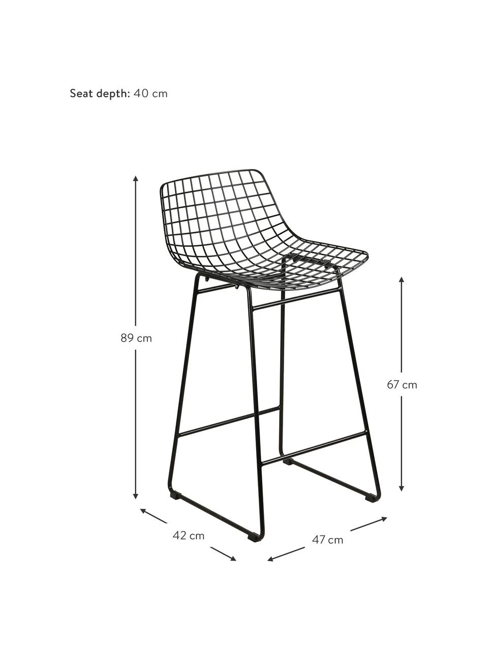 HKliving Metall-Thekenstuhl Wire in Schwarz, B 47 x H 89 cm 5 HKliving Metall-Thekenstuhl Wire in Schwarz, B 47 x H 89 cm – Bild 3