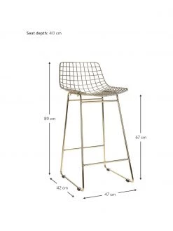 HKliving Metall-Thekenstühle Wire in Gold, 2 Stück, B 47 x H 89 cm -Esszimmer Verkäufe Metall Thekenstuhle Wire in Gold 2 Stuck 2
