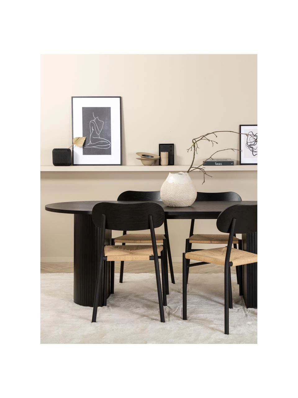 Ovaler Esstisch Bianca mit Eichenholzfunier in Schwarz, 200 x 90 cm, B 200 x T 90 cm 4 Ovaler Esstisch Bianca mit Eichenholzfunier in Schwarz, 200 x 90 cm, B 200 x T 90 cm – Bild 2