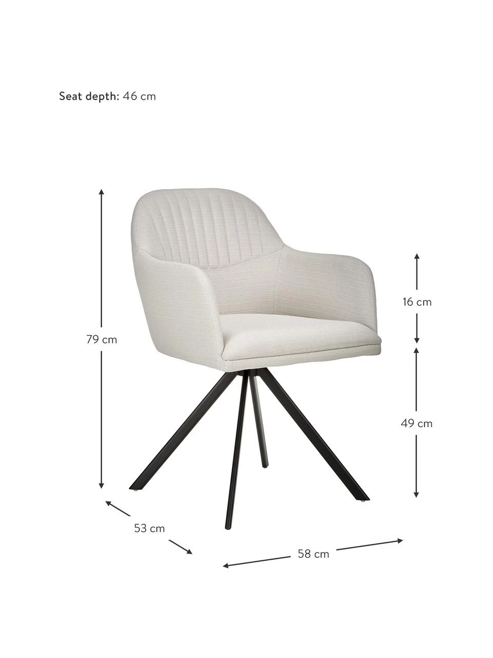 Westwing Collection Polster-Drehstuhl Lola mit Armlehne in Cremeweiß, B 58 x T 53 cm 6 Westwing Collection Polster-Drehstuhl Lola mit Armlehne in Cremeweiß, B 58 x T 53 cm – Bild 4