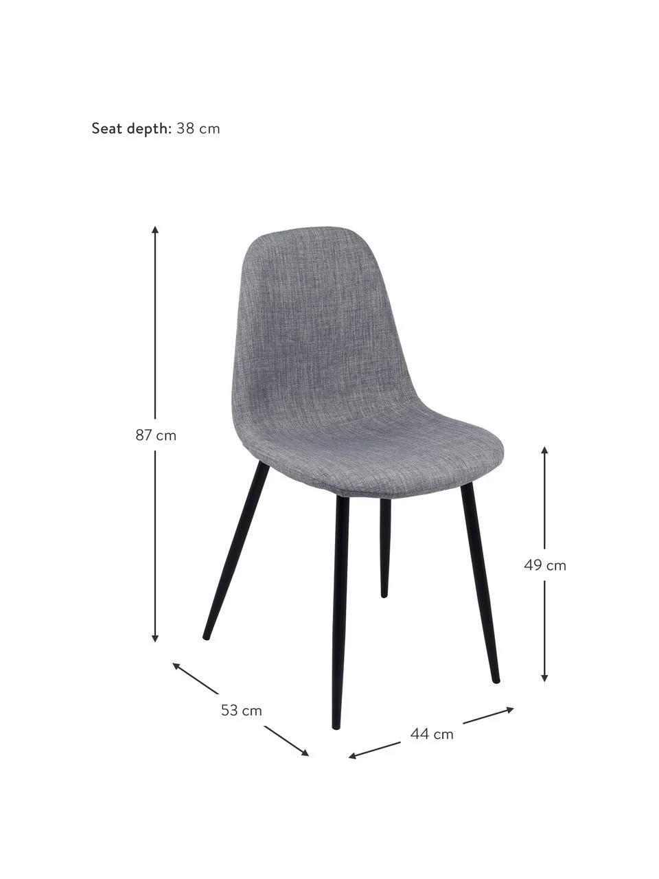 Westwing Collection Polsterstühle Karla in Grau, 2 Stück, B 44 x T 53 cm 4 Westwing Collection Polsterstühle Karla in Grau, 2 Stück, B 44 x T 53 cm – Bild 3