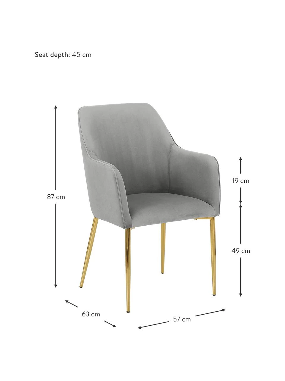 Westwing Collection Samt-Armlehnstuhl Ava in Grau, B 57 x T 63 cm 5 Westwing Collection Samt-Armlehnstuhl Ava in Grau, B 57 x T 63 cm – Bild 3