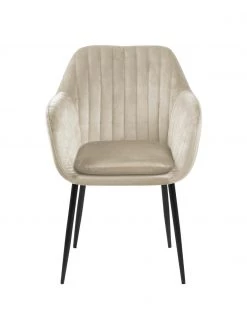 Samt-Armlehnstuhl Emilia in Beige mit Metallbeinen, B 57 x T 59 cm -Esszimmer Verkäufe Samt Armlehnstuhl Emilia in Beige mit Metallbeinen 5