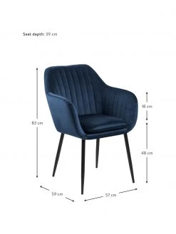 Samt-Armlehnstuhl Emilia in Blau mit Metallbeinen, B 57 x T 59 cm 10 Samt-Armlehnstuhl Emilia in Blau mit Metallbeinen, B 57 x T 59 cm -Esszimmer Verkäufe Samt Armlehnstuhl Emilia in Blau mit Metallbeinen 2