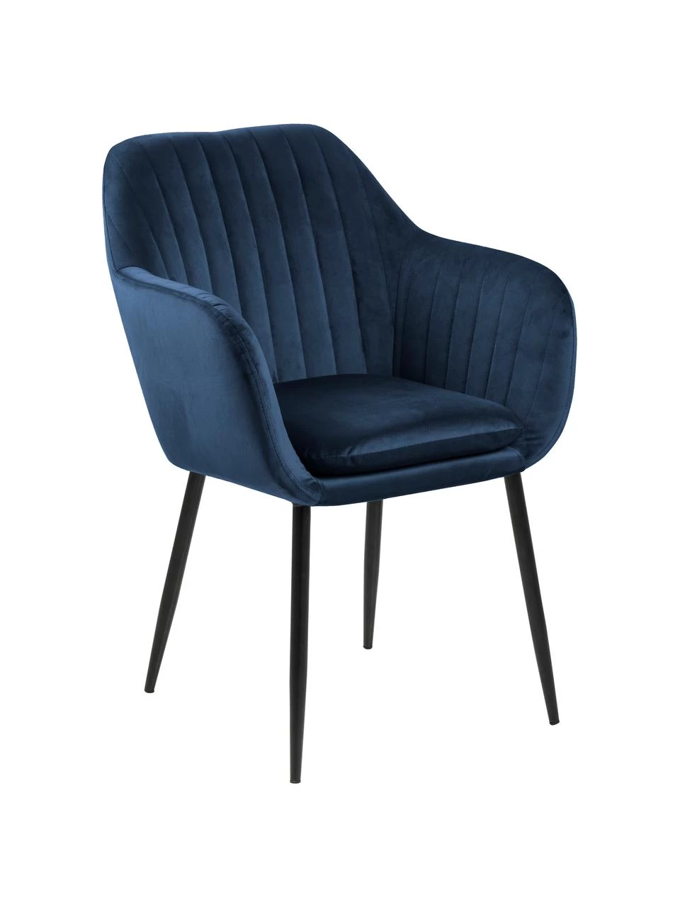 Samt-Armlehnstuhl Emilia in Blau mit Metallbeinen, B 57 x T 59 cm 3 Samt-Armlehnstuhl Emilia in Blau mit Metallbeinen, B 57 x T 59 cm