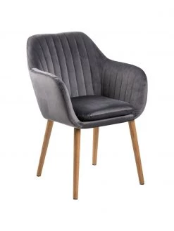 Samt-Armlehnstuhl Emilia in Dunkelgrau mit Holzbeinen, B 57 x T 59 cm