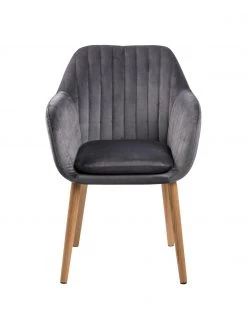 Samt-Armlehnstuhl Emilia in Dunkelgrau mit Holzbeinen, B 57 x T 59 cm -Esszimmer Verkäufe Samt Armlehnstuhl Emilia in Dunkelgrau mit Holzbeinen 3