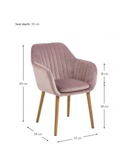 Samt-Armlehnstuhl Emilia in Rosa mit Holzbeinen, B 57 x T 59 cm 10 Samt-Armlehnstuhl Emilia in Rosa mit Holzbeinen, B 57 x T 59 cm -Esszimmer Verkäufe Samt Armlehnstuhl Emilia in Rosa mit Holzbeinen 2