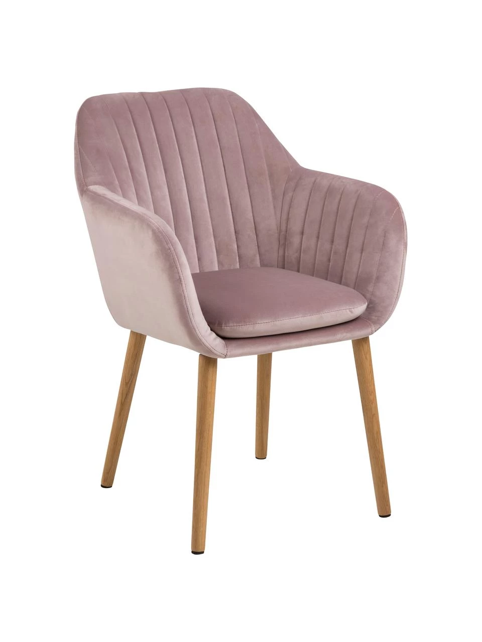 Samt-Armlehnstuhl Emilia in Rosa mit Holzbeinen, B 57 x T 59 cm 3 Samt-Armlehnstuhl Emilia in Rosa mit Holzbeinen, B 57 x T 59 cm