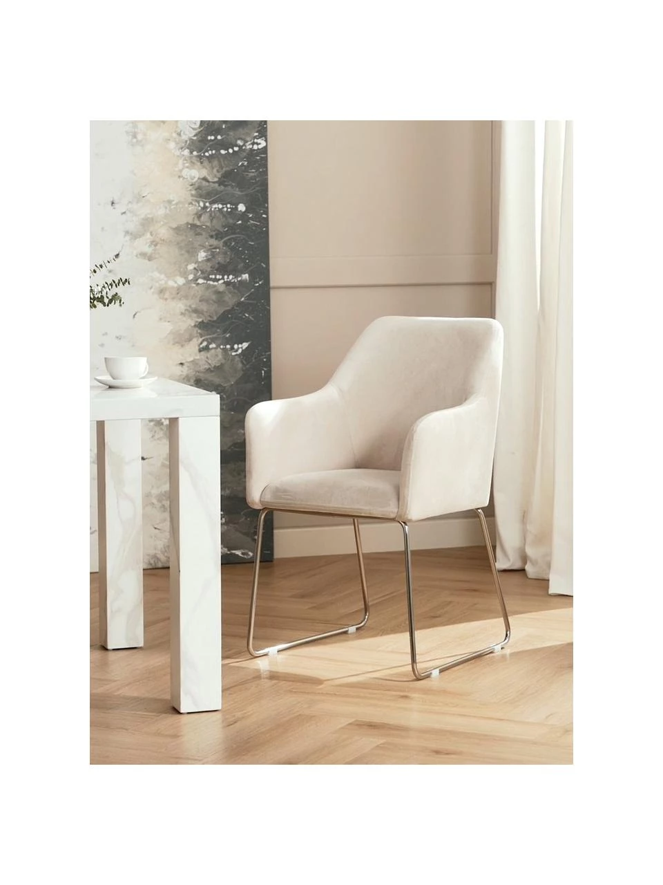 Westwing Collection Samt-Armlehnstuhl Isla in Cremeweiß, B 60 x T 62 cm 4 Westwing Collection Samt-Armlehnstuhl Isla in Cremeweiß, B 60 x T 62 cm – Bild 2