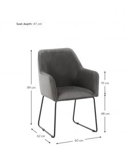 Westwing Collection Samt-Armlehnstuhl Isla in Grau, B 60 x T 62 cm 10 Westwing Collection Samt-Armlehnstuhl Isla in Grau, B 60 x T 62 cm -Esszimmer Verkäufe Samt Armlehnstuhl Isla in Grau 2