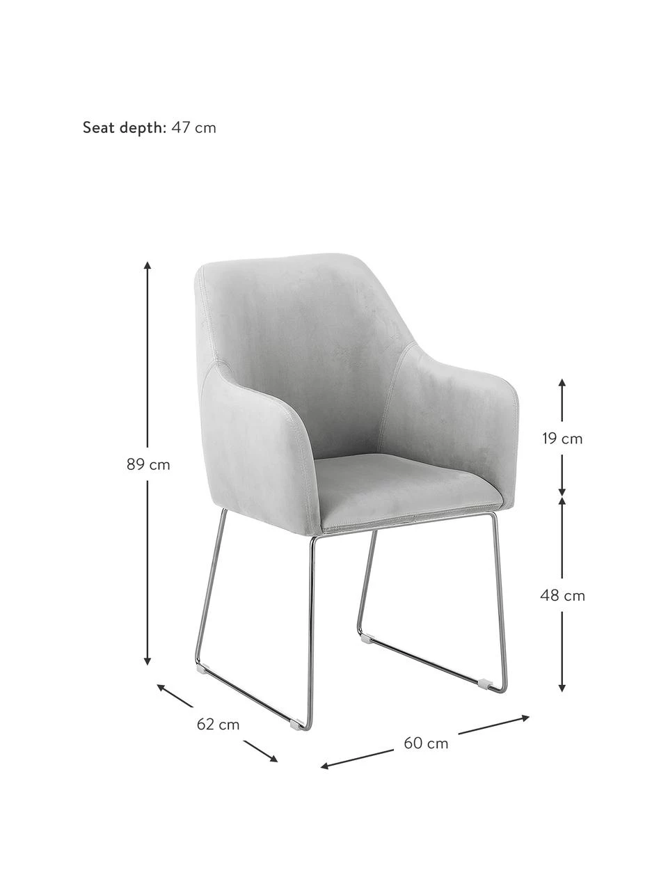 Westwing Collection Samt-Armlehnstuhl Isla in Hellgrau, B 60 x T 62 cm 5 Westwing Collection Samt-Armlehnstuhl Isla in Hellgrau, B 60 x T 62 cm – Bild 3