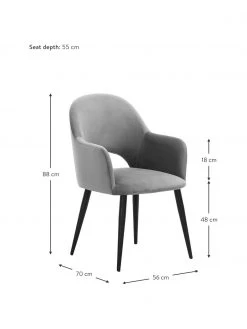 Westwing Collection Samt-Armlehnstuhl Rachel in Grau, B 56 x T 70 cm -Esszimmer Verkäufe Samt Armlehnstuhl Rachel in Grau 2