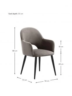 Westwing Collection Samt-Armlehnstuhl Rachel in Taupe, B 56 x T 70 cmNur noch wenige verfügbar -Esszimmer Verkäufe Samt Armlehnstuhl Rachel in Taupe 2