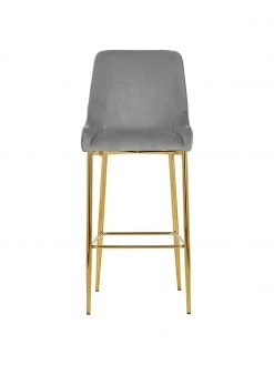 Westwing Collection Samt-Barstuhl Ava in Grau, B 48 x H 107 cm -Esszimmer Verkäufe Samt Barstuhl Ava in Grau 3