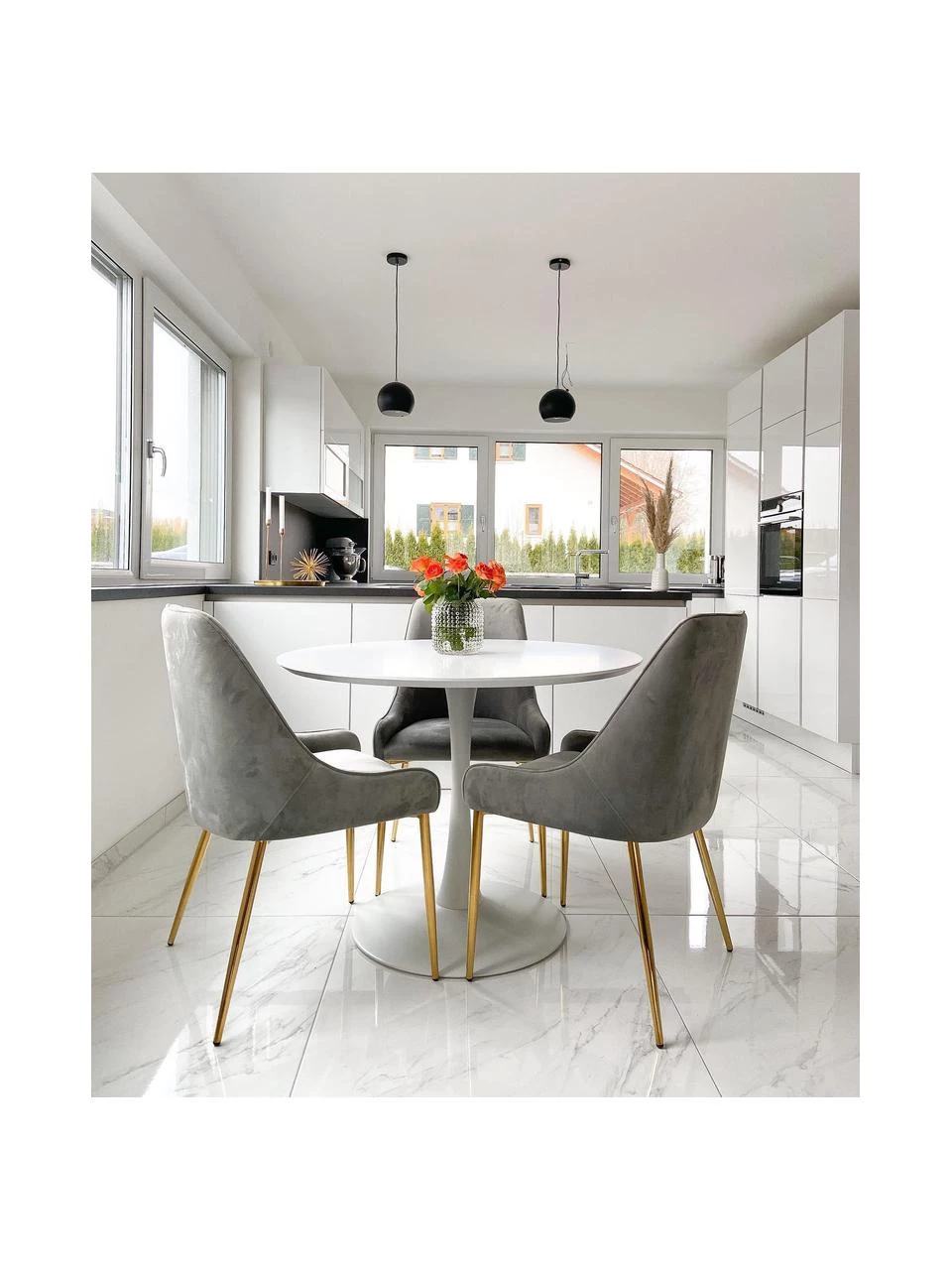 Westwing Collection Samt-Polsterstuhl Ava in Grau, B 53 x T 60 cm 4 Westwing Collection Samt-Polsterstuhl Ava in Grau, B 53 x T 60 cm – Bild 2