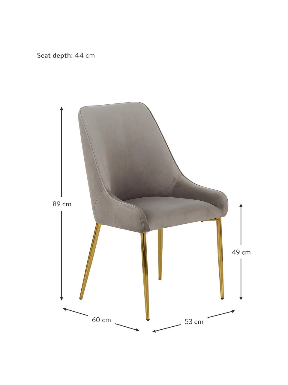 Westwing Collection Samt-Polsterstuhl Ava in Taupe, B 53 x T 60 cm 5 Westwing Collection Samt-Polsterstuhl Ava in Taupe, B 53 x T 60 cm – Bild 3