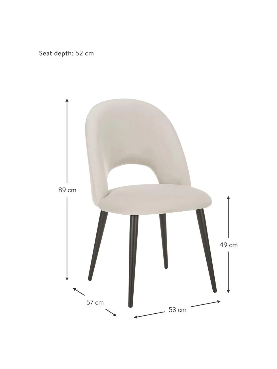 Westwing Collection Samt-Polsterstuhl Rachel in Beige, B 53 x T 57 cm 6 Westwing Collection Samt-Polsterstuhl Rachel in Beige, B 53 x T 57 cm – Bild 4