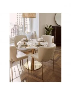 Westwing Collection Samt-Polsterstuhl Tess in Beige, B 49 x T 64 cm -Esszimmer Verkäufe Samt Polsterstuhl Tess in Beige 2