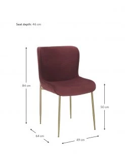 Westwing Collection Samt-Polsterstuhl Tess in Bordeaux, B 49 x T 64 cm -Esszimmer Verkäufe Samt Polsterstuhl Tess in Bordeaux 3