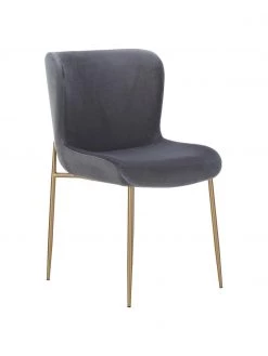 Westwing Collection Samt-Polsterstuhl Tess in Dunkelgrau, B 49 x T 64 cm