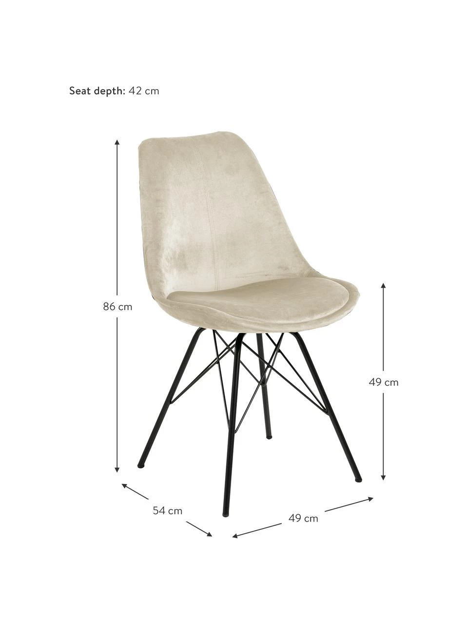 Samt-Polsterstühle Eris mit Metallbeinen, 2 Stück, B 49 x T 54 cm 5 Samt-Polsterstühle Eris mit Metallbeinen, 2 Stück, B 49 x T 54 cm – Bild 3