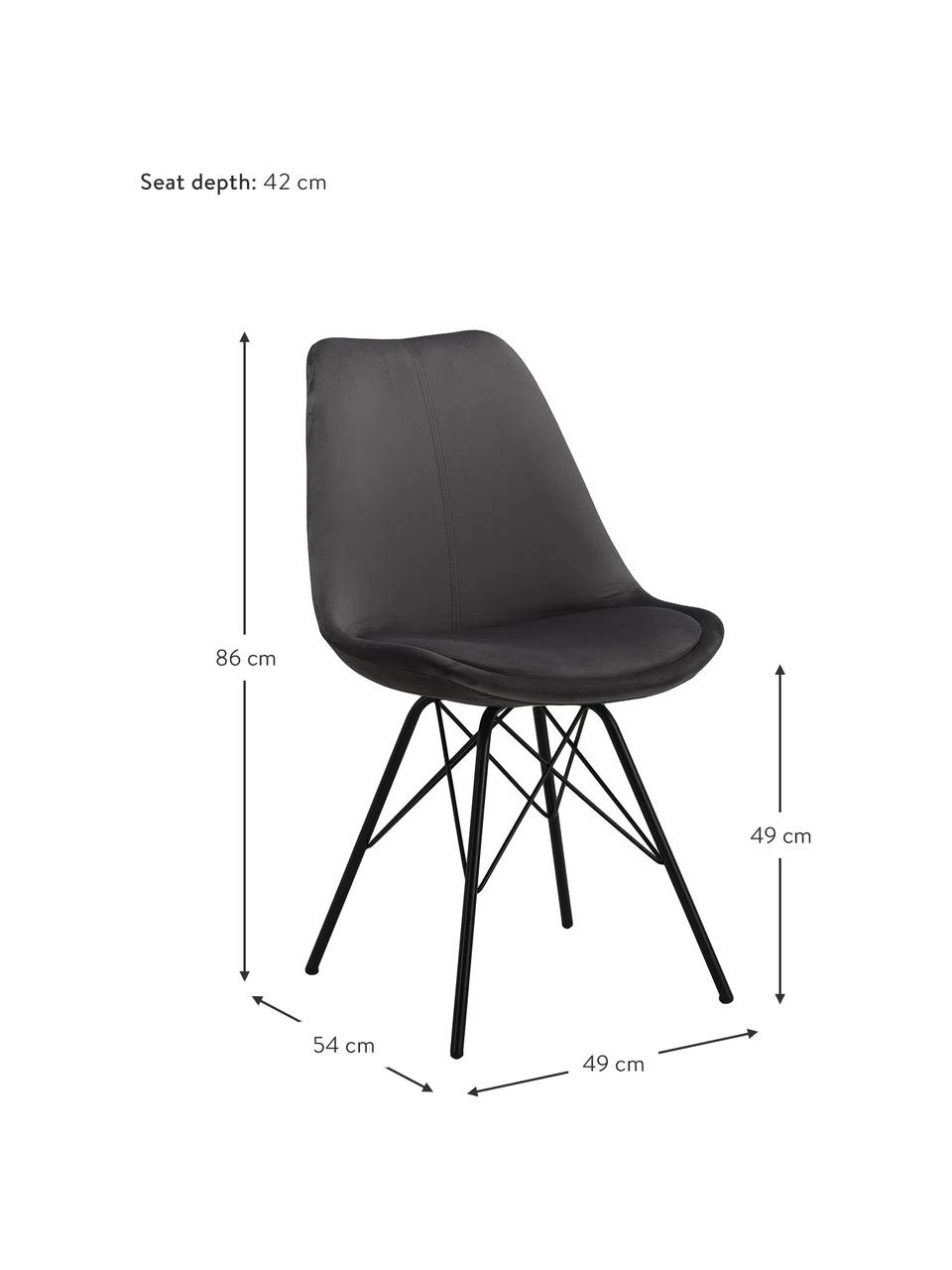Samt-Polsterstühle Eris mit Metallbeinen, 2 Stück, B 49 x T 54 cm 6 Samt-Polsterstühle Eris mit Metallbeinen, 2 Stück, B 49 x T 54 cm – Bild 4