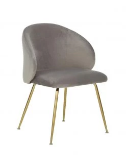 Westwing Collection Samt-Polsterstühle Luisa in Hellgrau, 2 Stück, B 59 x T 59 cm