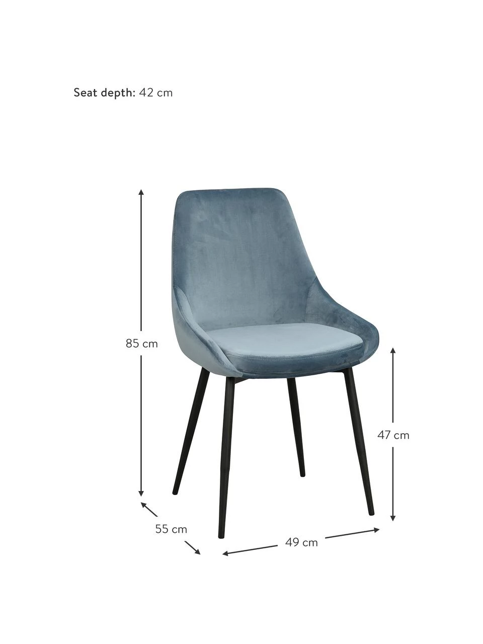Rowico Samt-Polsterstühle Sierra in Blau, 2 Stück, B 49 x T 55 cm 5 Rowico Samt-Polsterstühle Sierra in Blau, 2 Stück, B 49 x T 55 cm – Bild 3