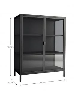 Schwarze Glasvitrine Brisbane mit Metallrahmen, B 80 x H 102 cm -Esszimmer Verkäufe Schwarze Glasvitrine Brisbane mit Metallrahmen 1