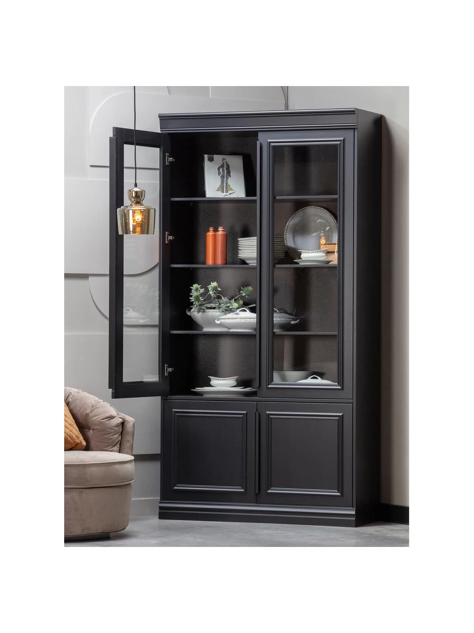 Schwarzer Vitrinenschrank Organize, B 110 x H 215 cm 4 Schwarzer Vitrinenschrank Organize, B 110 x H 215 cm – Bild 2