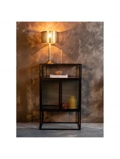 Dutchbone Schwarzes Highboard Boli mit Rillenglas und Metallrahmen, B 65 x H 105 cm 9 Dutchbone Schwarzes Highboard Boli mit Rillenglas und Metallrahmen, B 65 x H 105 cm -Esszimmer Verkäufe Schwarzes Highboard Boli mit Rillenglas und Metallrahmen 1