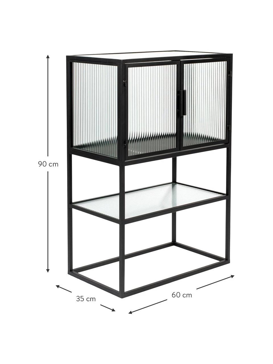 Dutchbone Schwarzes Highboard Boli mit Rillenglas und Metallrahmen, B 60 x H 90 cm 4 Dutchbone Schwarzes Highboard Boli mit Rillenglas und Metallrahmen, B 60 x H 90 cm – Bild 3