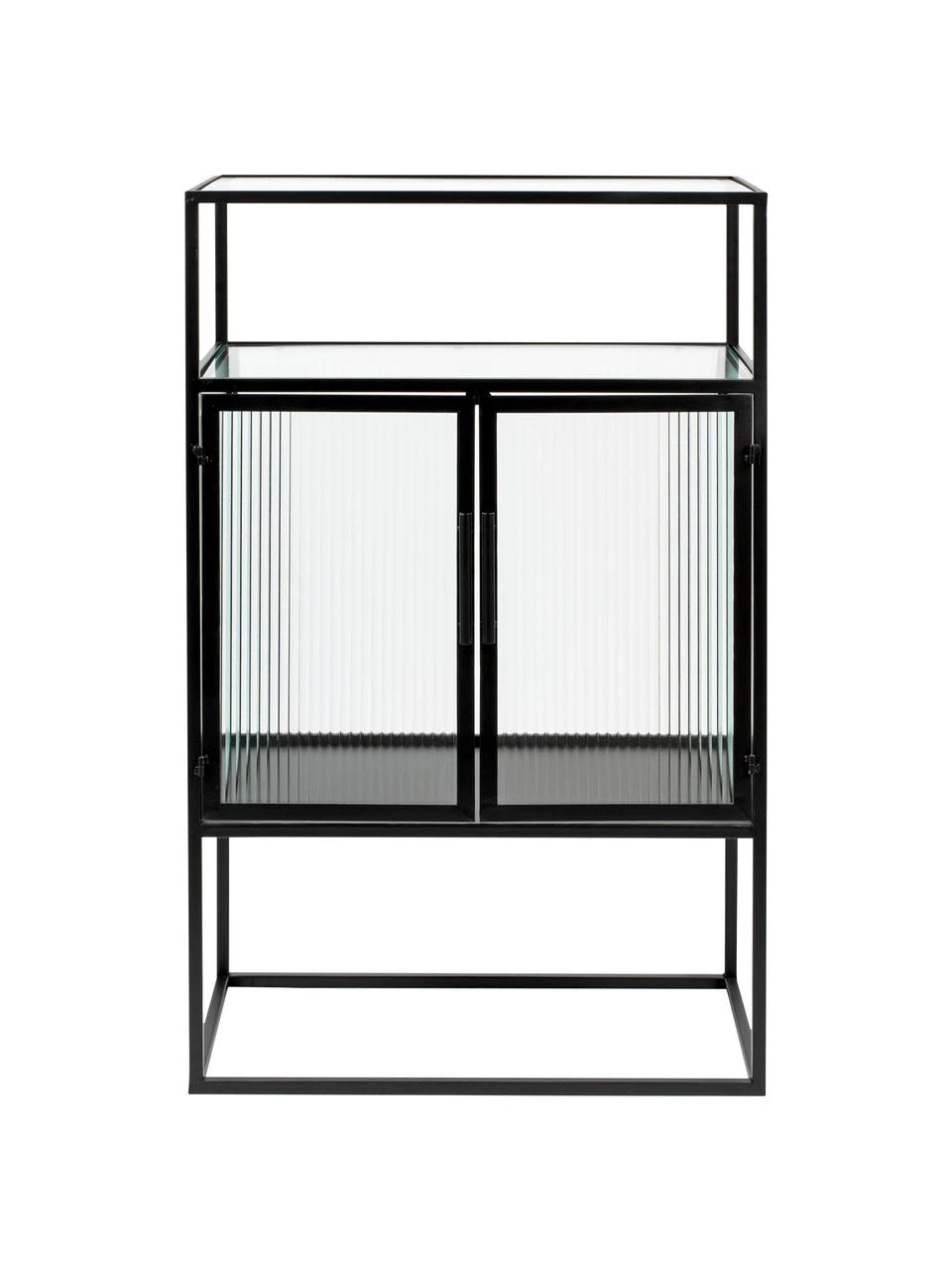 Dutchbone Schwarzes Highboard Boli mit Rillenglas und Metallrahmen, B 65 x H 105 cm 3 Dutchbone Schwarzes Highboard Boli mit Rillenglas und Metallrahmen, B 65 x H 105 cm