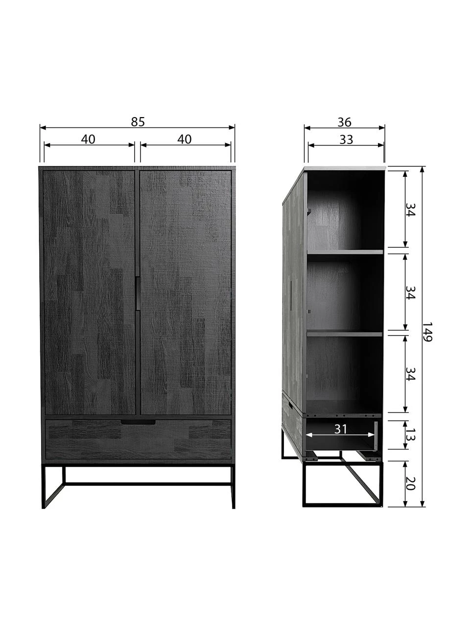 Schwarzes Highboard Silas aus Holz, B 85 x H 149 cm 7 Schwarzes Highboard Silas aus Holz, B 85 x H 149 cm – Bild 5