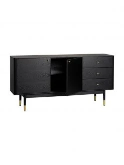 Rowico Schwarzes Sideboard Fenwood mit Schubladen mit Eichenholzfurnier, B 160 x H 79 cm -Esszimmer Verkäufe Schwarzes Sideboard Fenwood mit Schubladen mit Eichenholzfurnier 4