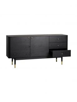Rowico Schwarzes Sideboard Fenwood mit Schubladen mit Eichenholzfurnier, B 160 x H 79 cm -Esszimmer Verkäufe Schwarzes Sideboard Fenwood mit Schubladen mit Eichenholzfurnier 5