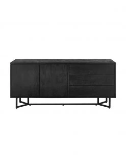 Westwing Collection Schwarzes Sideboard Luca mit T&uuml;ren aus Massivholz, B 160 x H 70 cm -Esszimmer Verkäufe Schwarzes Sideboard Luca mit Turen aus Massivholz 3