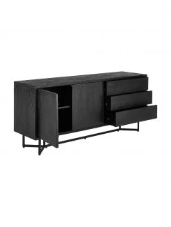 Westwing Collection Schwarzes Sideboard Luca mit T&uuml;ren aus Massivholz, B 160 x H 70 cm -Esszimmer Verkäufe Schwarzes Sideboard Luca mit Turen aus Massivholz 4