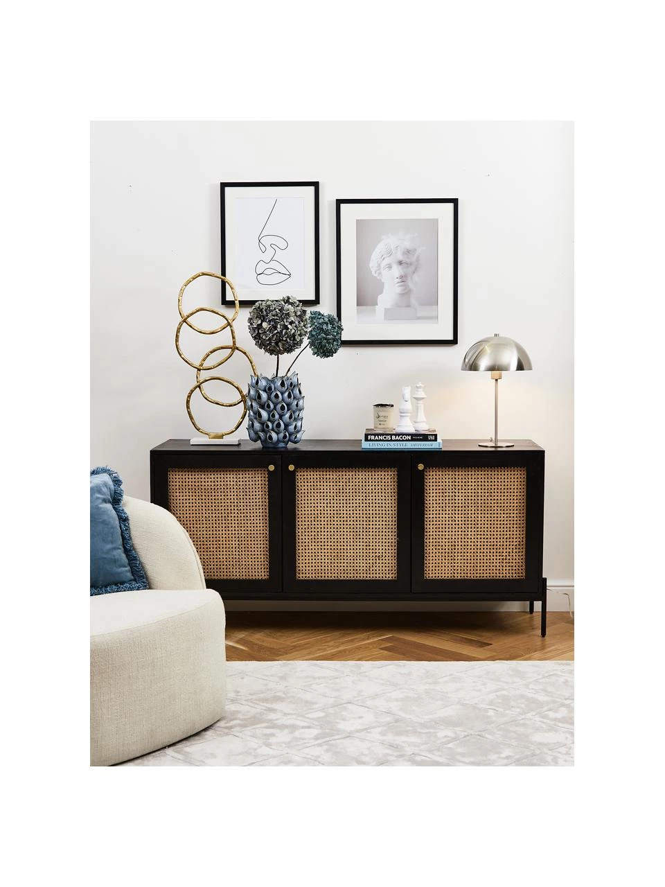Westwing Collection Sideboard Vienna mit Wiener Geflecht in Schwarz, B 165 x H 78 cm 4 Westwing Collection Sideboard Vienna mit Wiener Geflecht in Schwarz, B 165 x H 78 cm – Bild 2