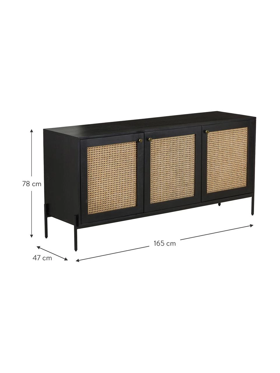 Westwing Collection Sideboard Vienna mit Wiener Geflecht in Schwarz, B 165 x H 78 cm 5 Westwing Collection Sideboard Vienna mit Wiener Geflecht in Schwarz, B 165 x H 78 cm – Bild 3